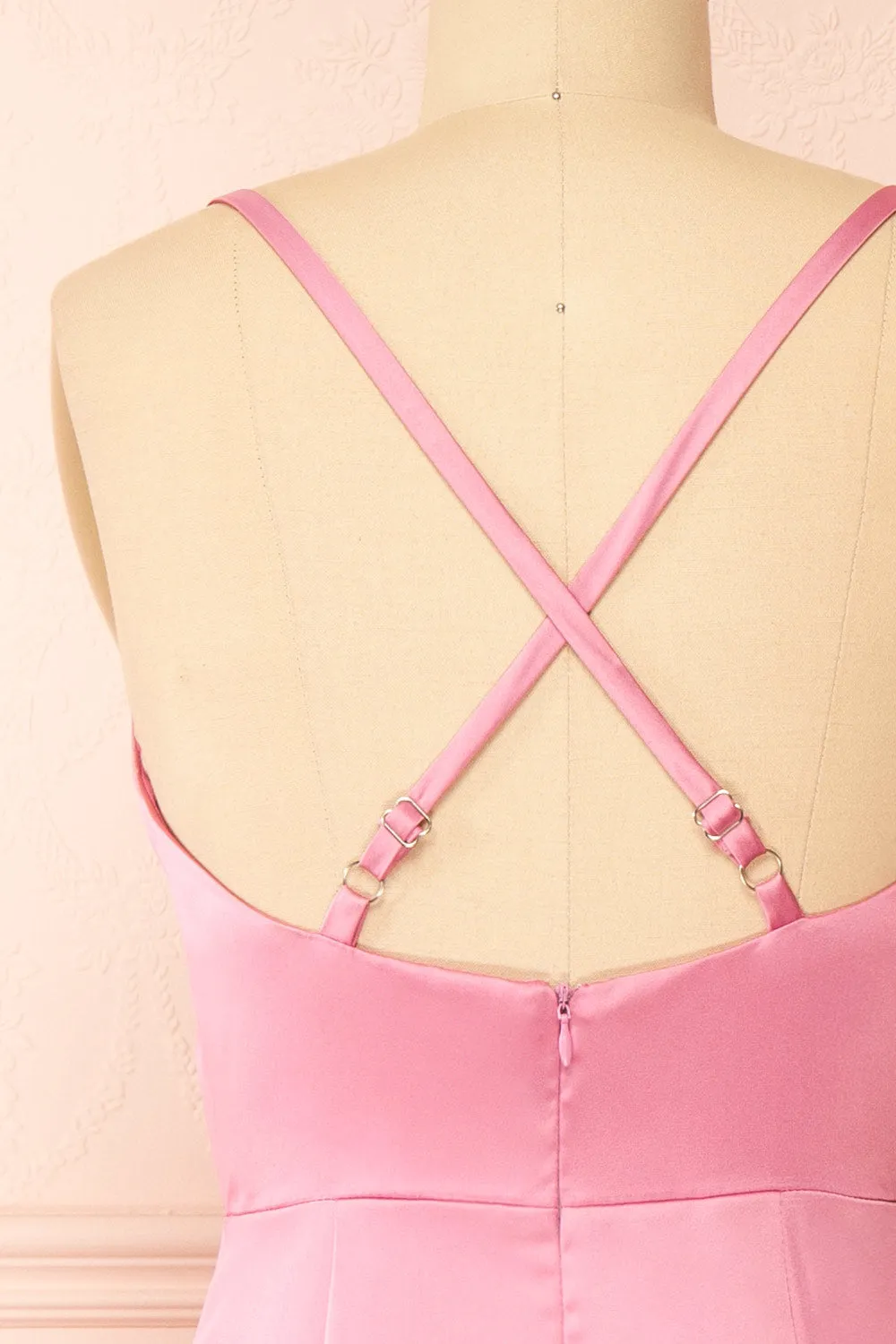 Jazebelle | Pink Satin Midi Dress w/ Slit