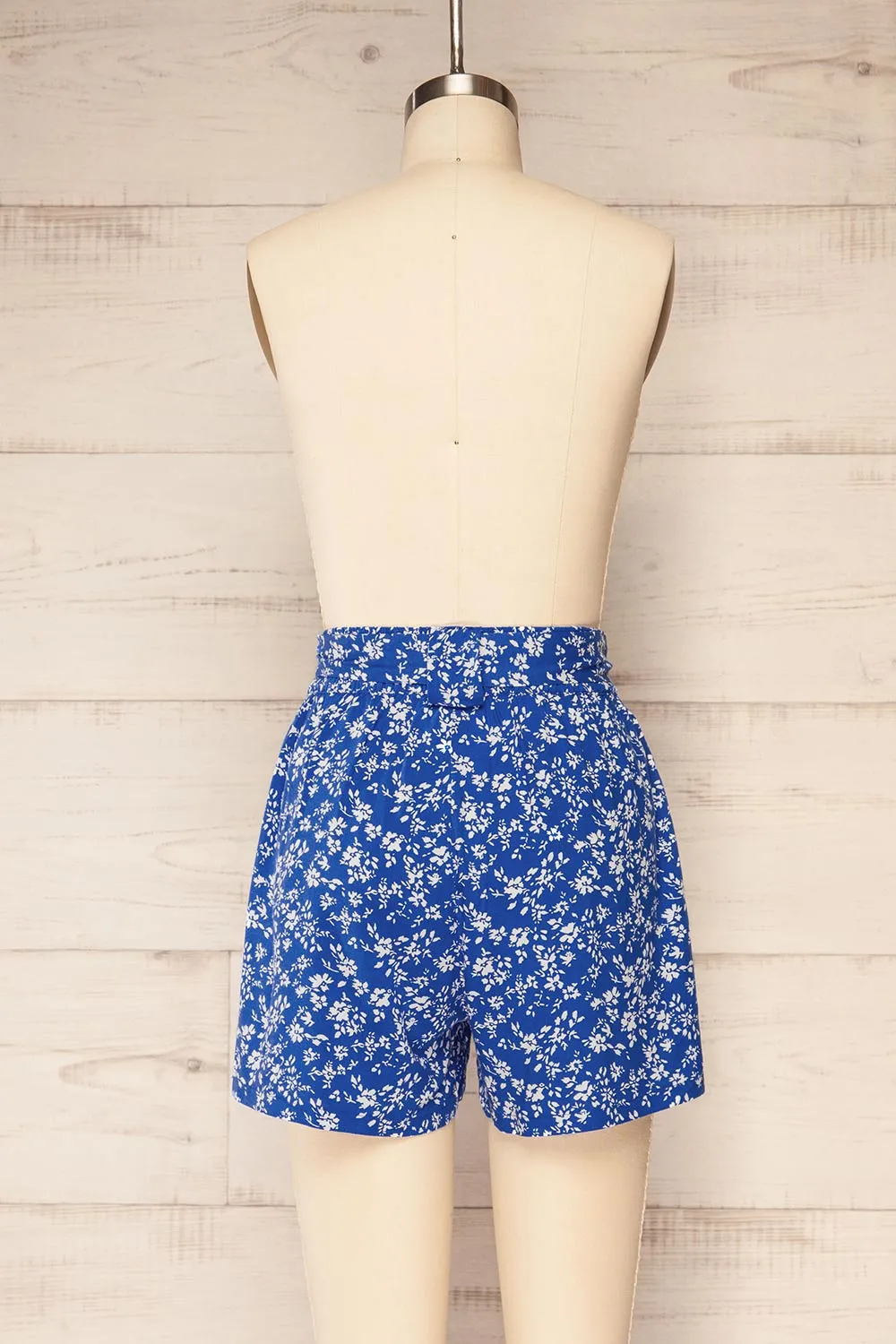 Joey Floral Blue | High-Waist Shorts w/ Belt