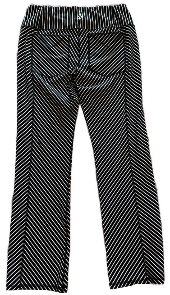 Jofit Stretch Straight Leg Mid-Rise Black & White Angled Stripe Pant Size L