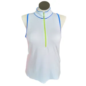 Jofit White Sleeveless Top 1/4 Zip Blue and Lime Details Size XL MSP $90