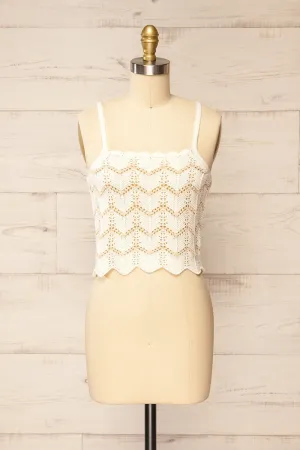 Juksu | Ivory Crochet Top w/ Herringbone Pattern
