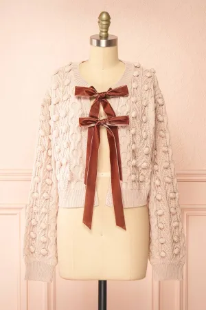 Junifer | Blush Knit Cardigan w/ Bows