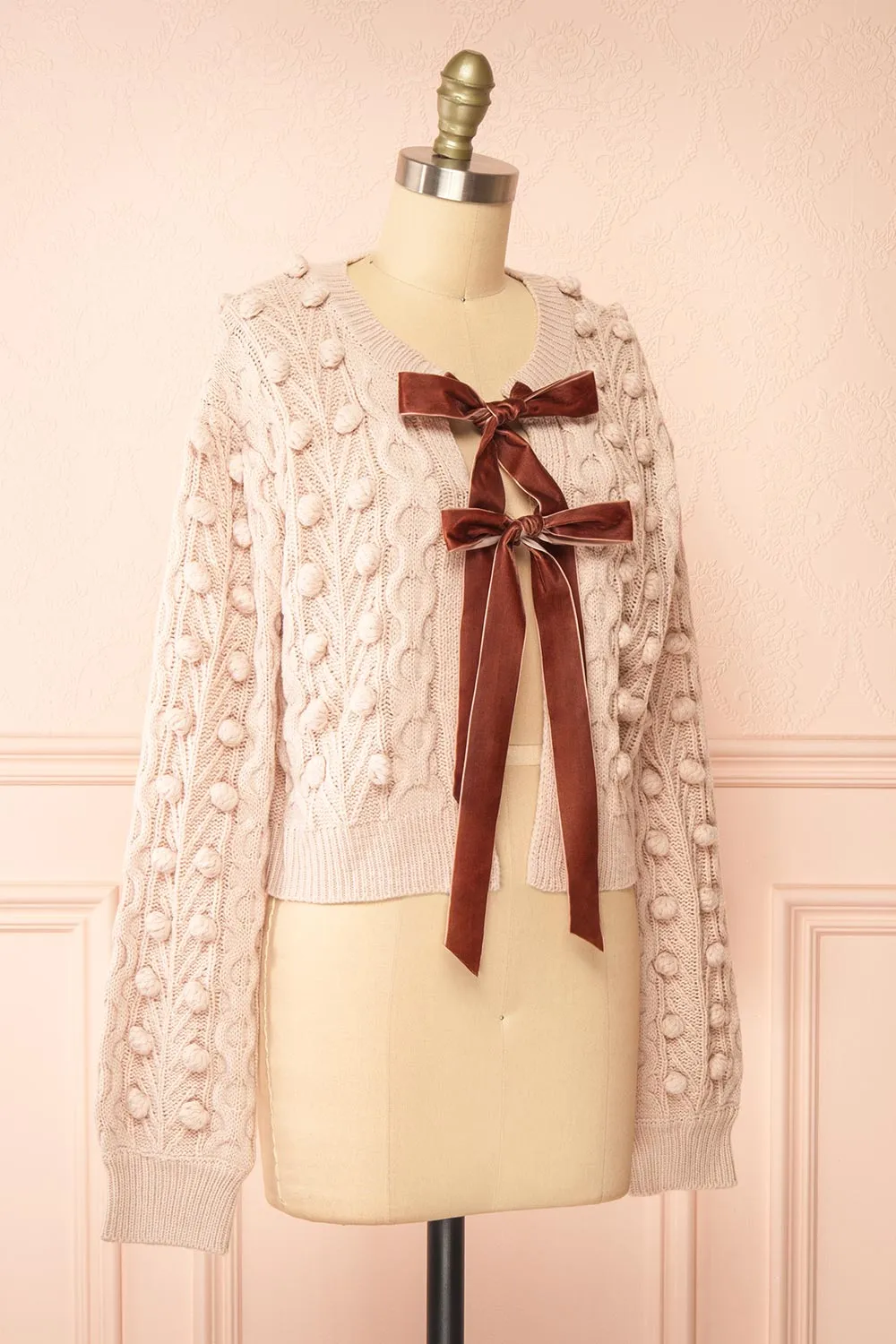 Junifer | Blush Knit Cardigan w/ Bows