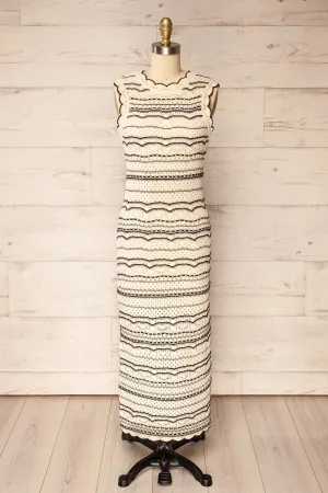 Kande | Long Fitted Striped Crochet Dress