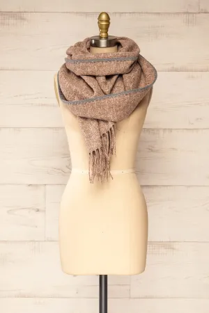 Kaspiysk Taupe | Woven Scarf w/ Grey Trim