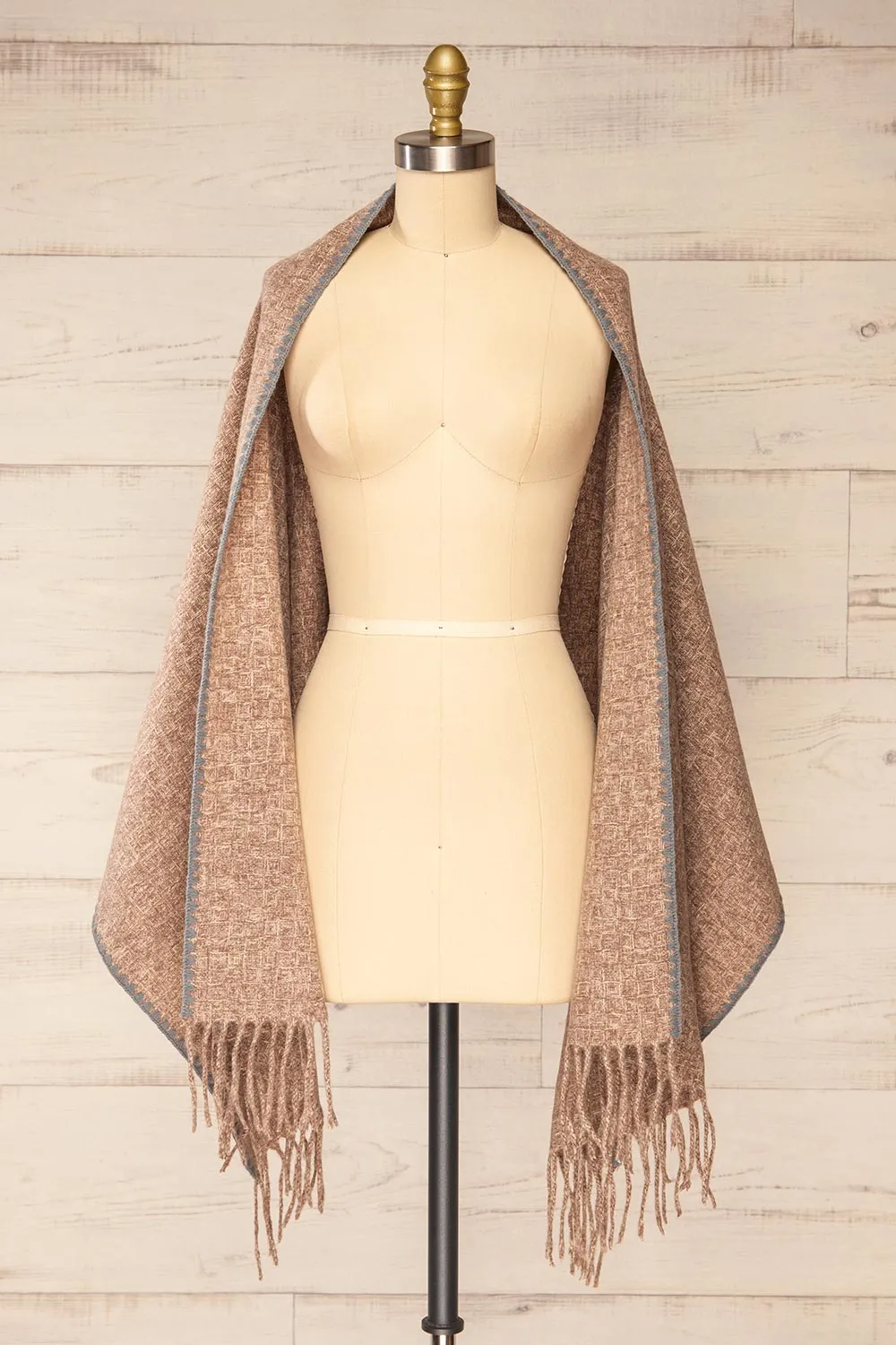Kaspiysk Taupe | Woven Scarf w/ Grey Trim