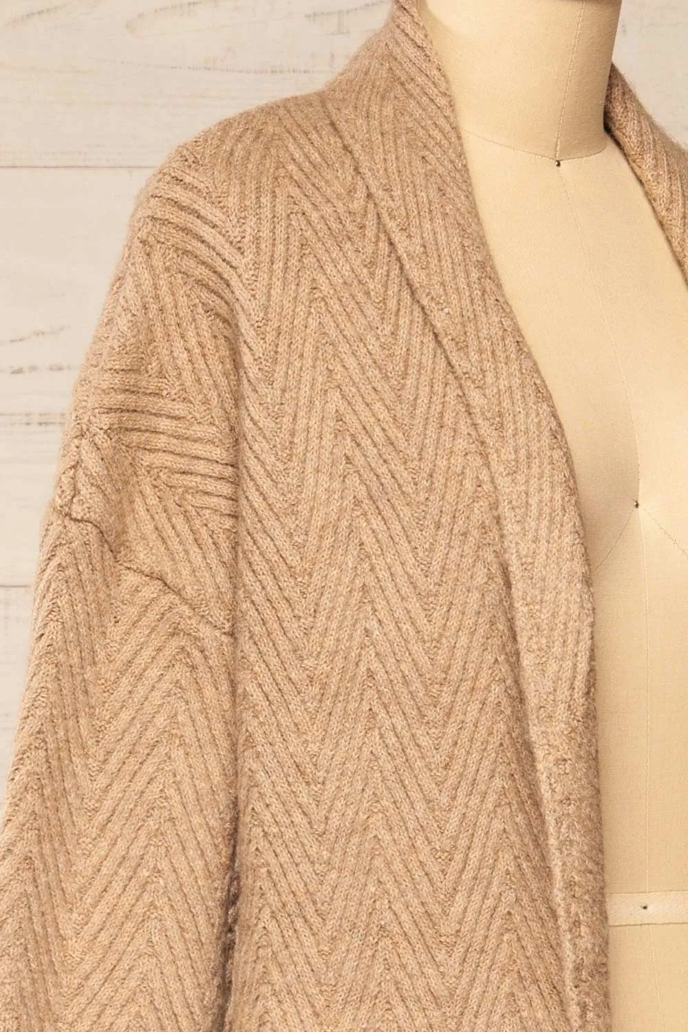 Kastamonu | Beige Herringbone Knit Long Cardigan