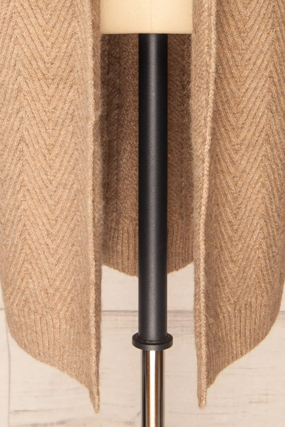 Kastamonu | Beige Herringbone Knit Long Cardigan