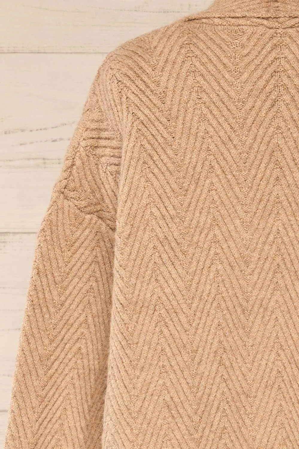 Kastamonu | Beige Herringbone Knit Long Cardigan