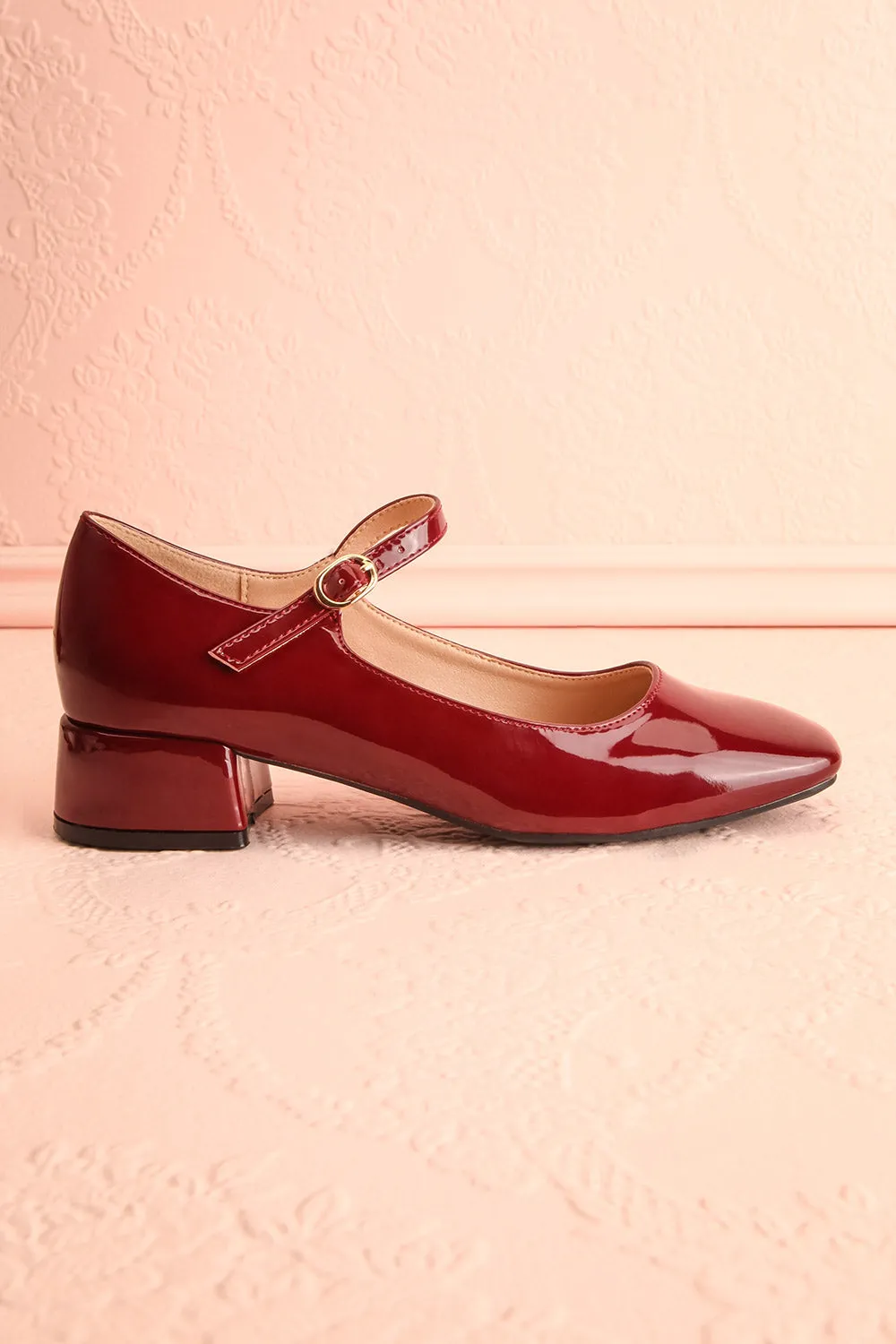 Kerati Burgundy | Square Toe Mary Jane Heels