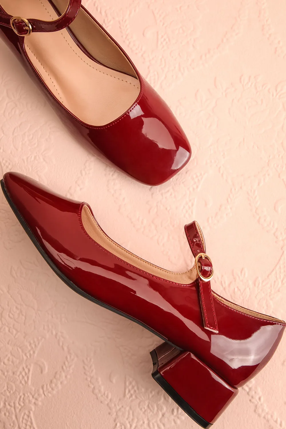 Kerati Burgundy | Square Toe Mary Jane Heels