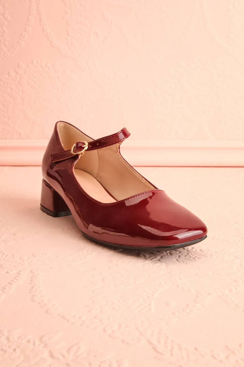 Kerati Burgundy | Square Toe Mary Jane Heels