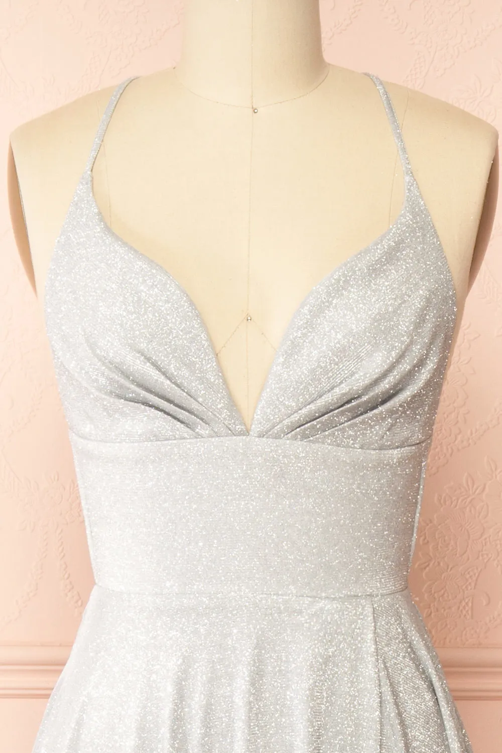 Ketia Silver | Sparkly Maxi Dress w/ V-Neckline