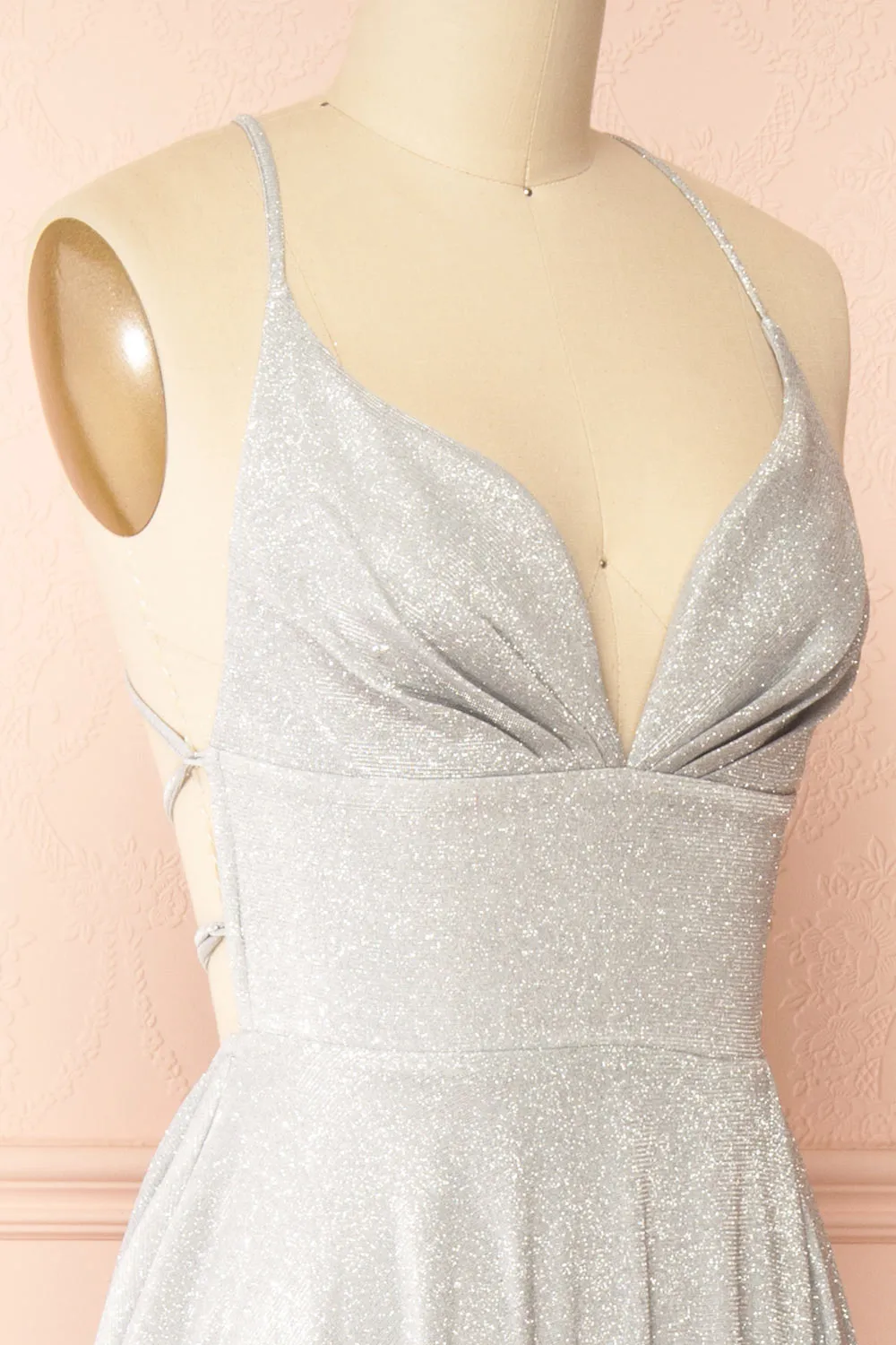 Ketia Silver | Sparkly Maxi Dress w/ V-Neckline