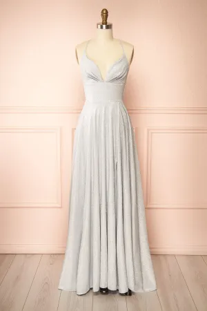 Ketia Silver | Sparkly Maxi Dress w/ V-Neckline