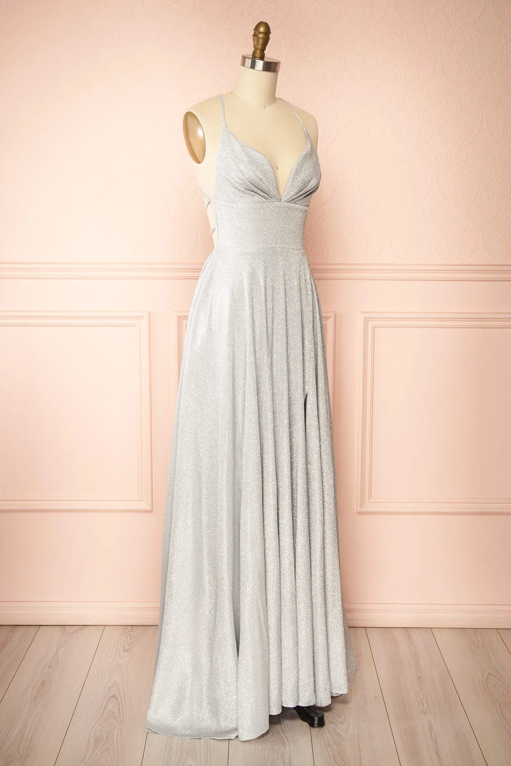 Ketia Silver | Sparkly Maxi Dress w/ V-Neckline