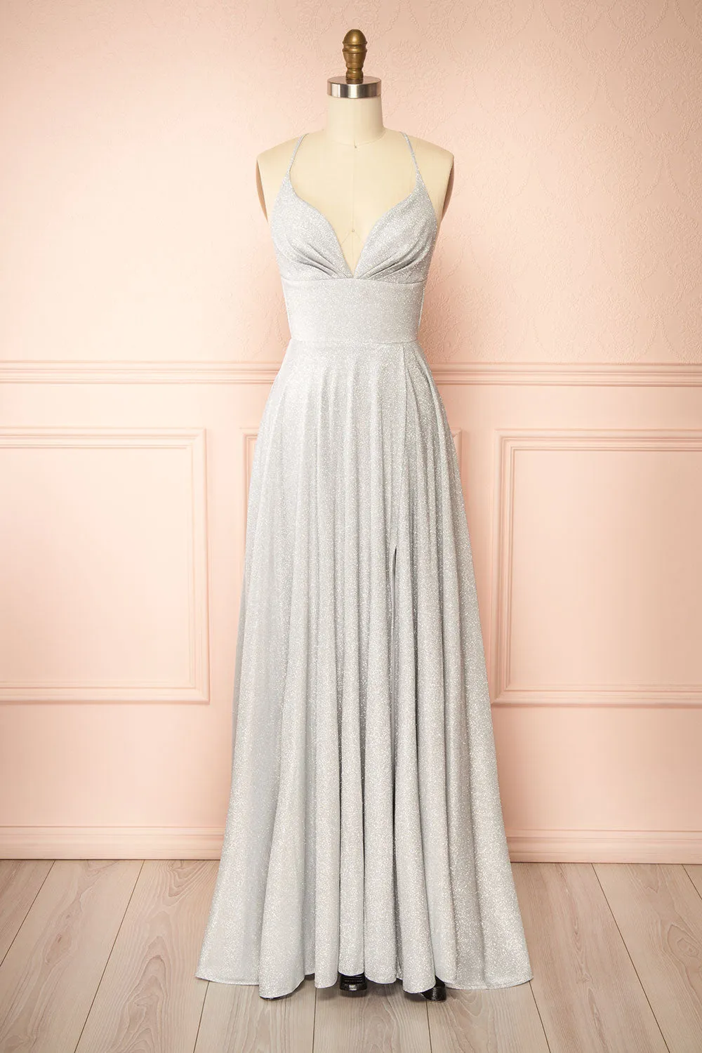Ketia Silver | Sparkly Maxi Dress w/ V-Neckline