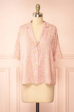 Keza | Pink Blouse w/ Floral Pattern