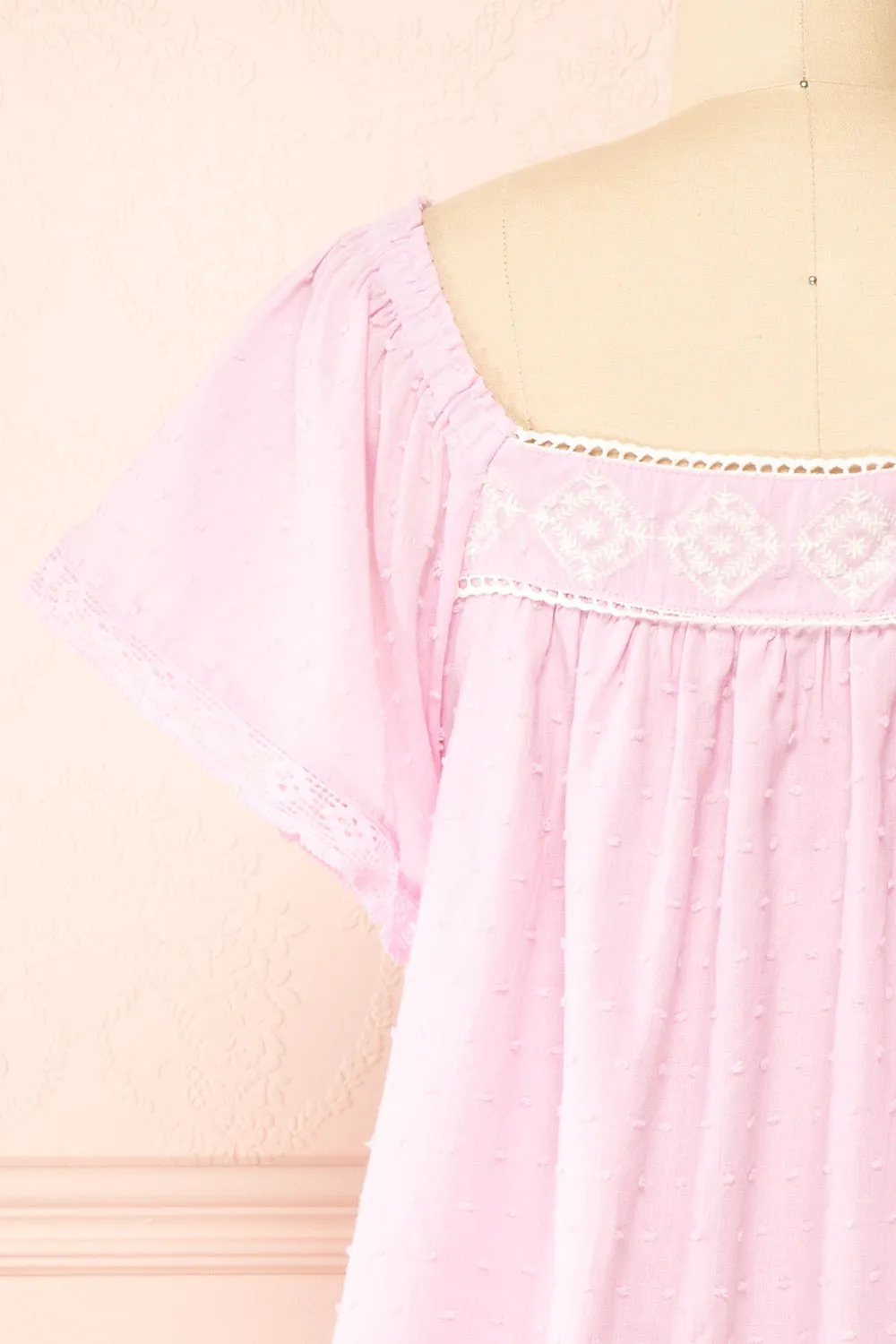 Khalesy Pink | Short Sleeve Top w/ Embroidery