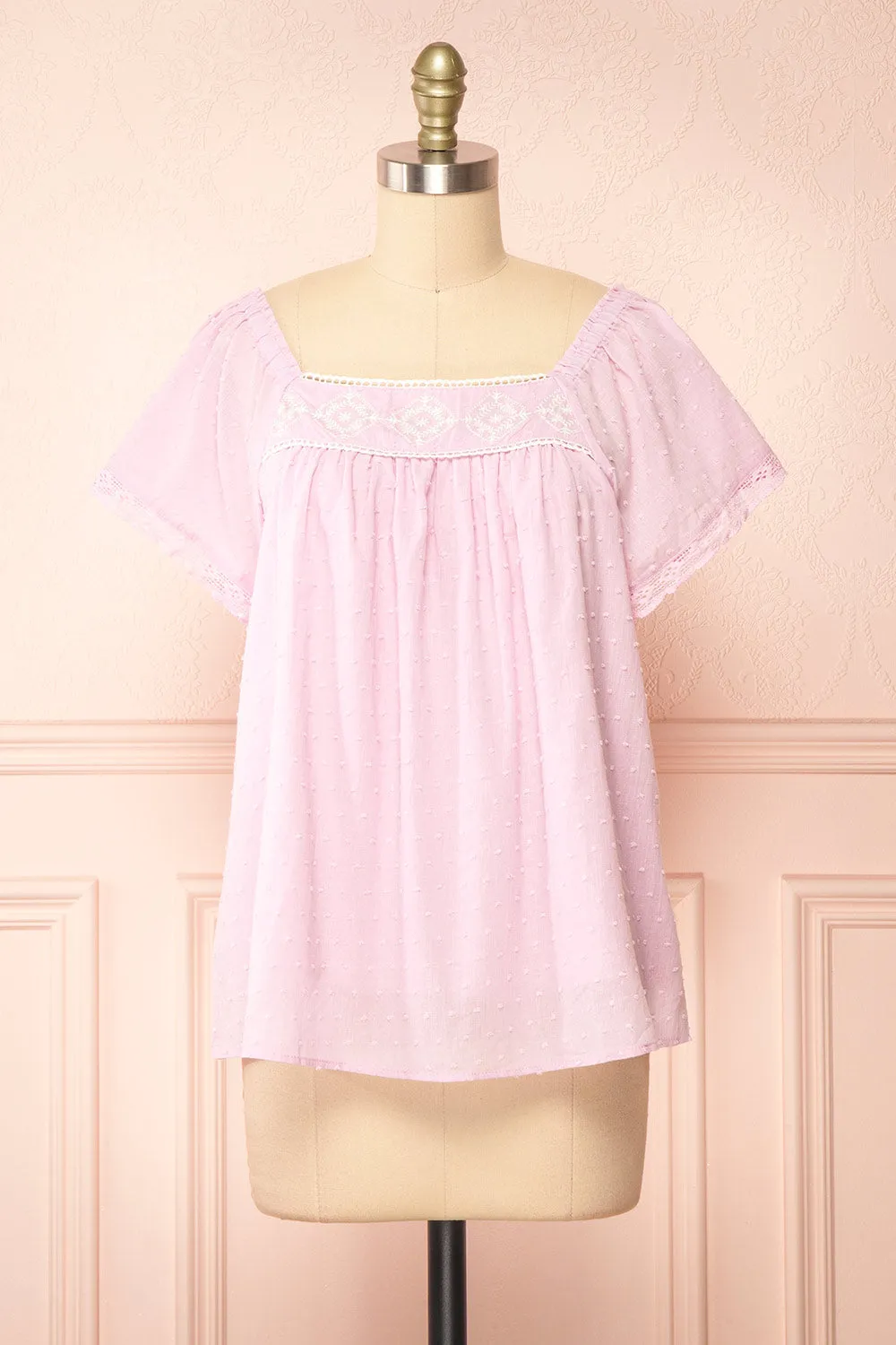 Khalesy Pink | Short Sleeve Top w/ Embroidery