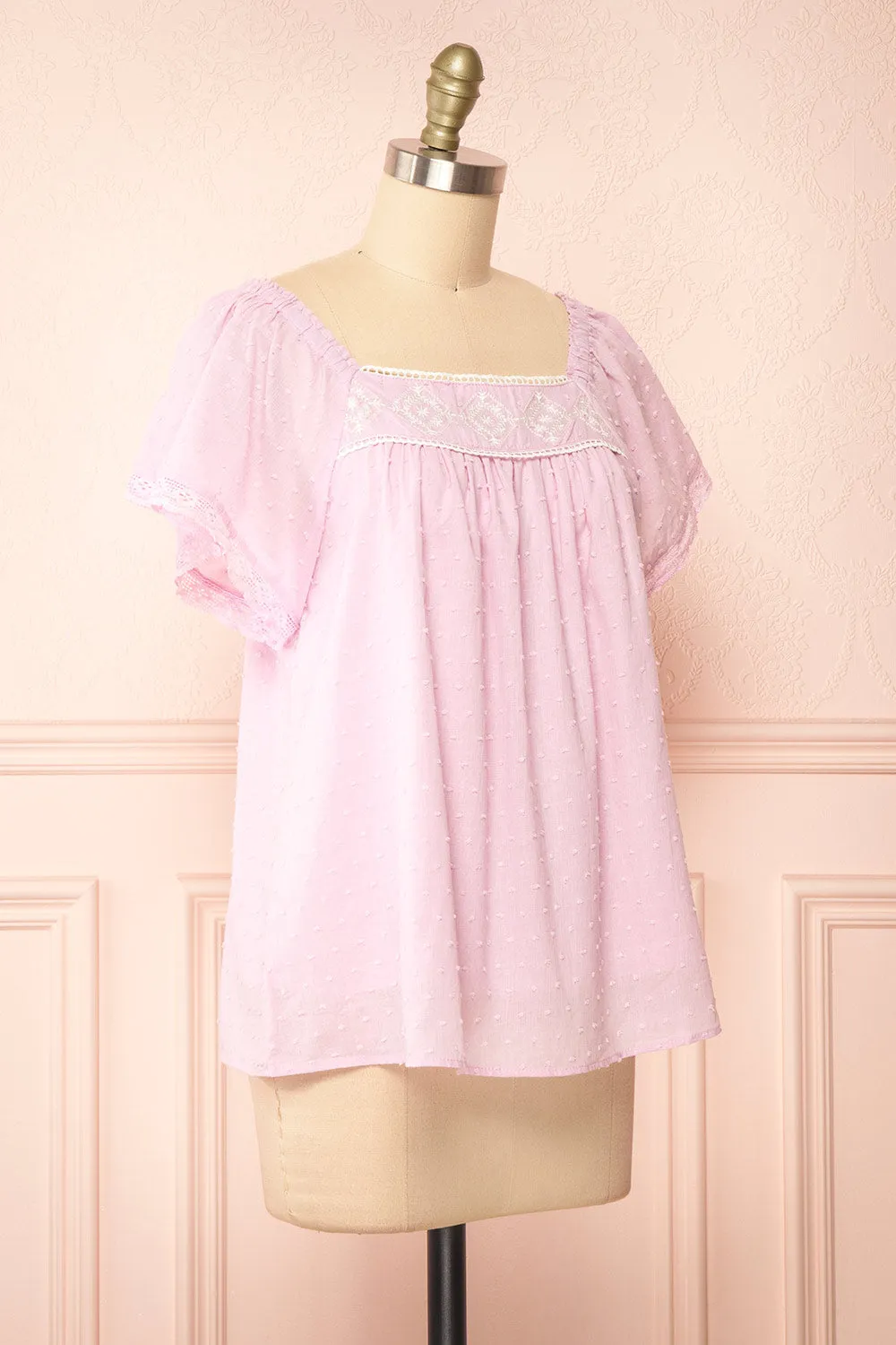 Khalesy Pink | Short Sleeve Top w/ Embroidery
