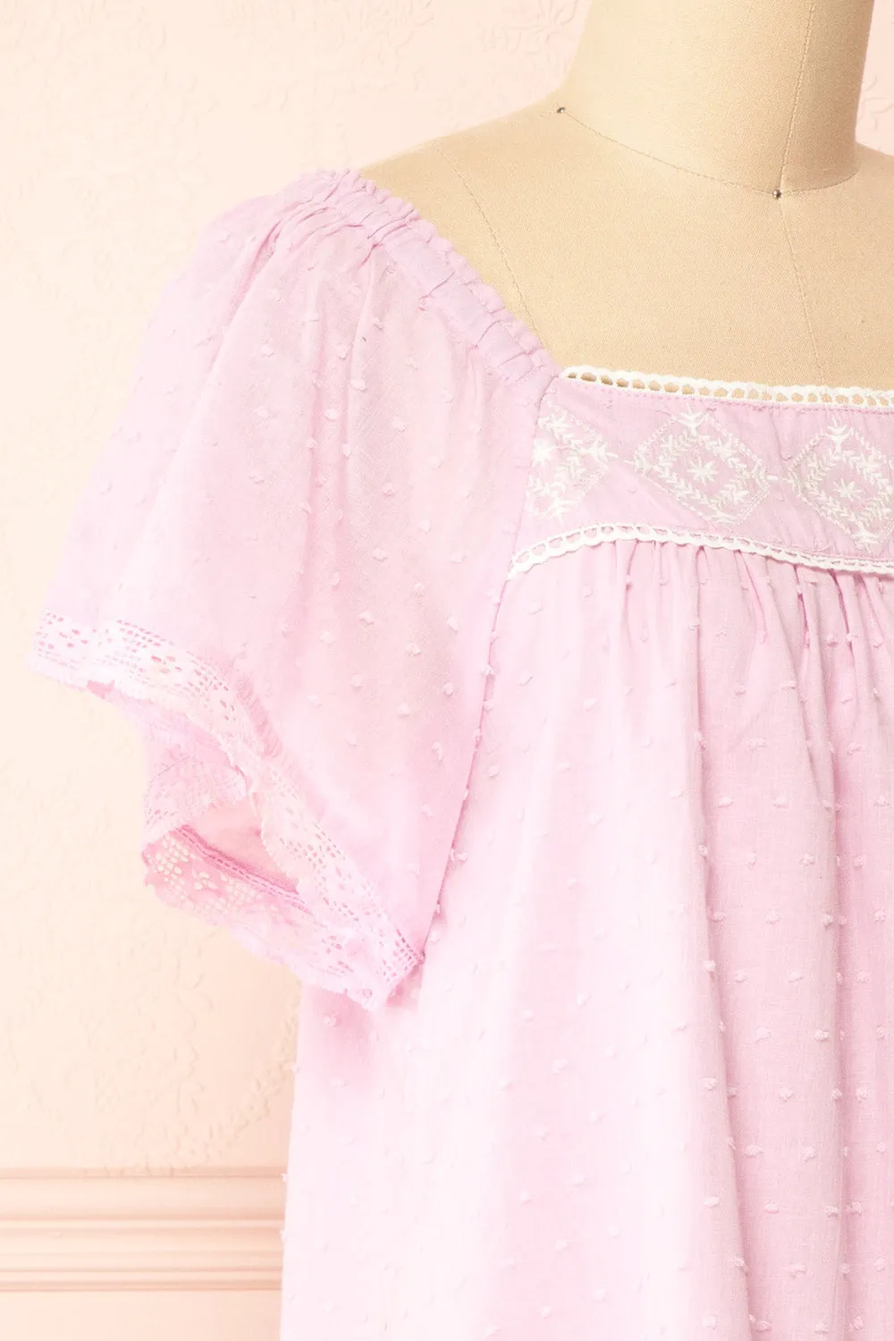 Khalesy Pink | Short Sleeve Top w/ Embroidery