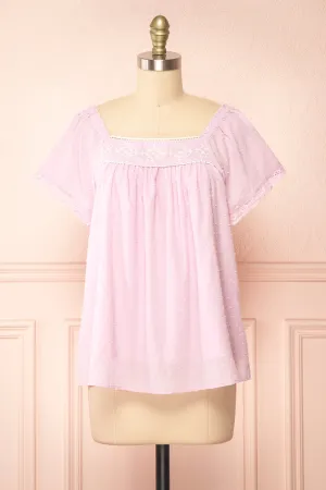 Khalesy Pink | Short Sleeve Top w/ Embroidery