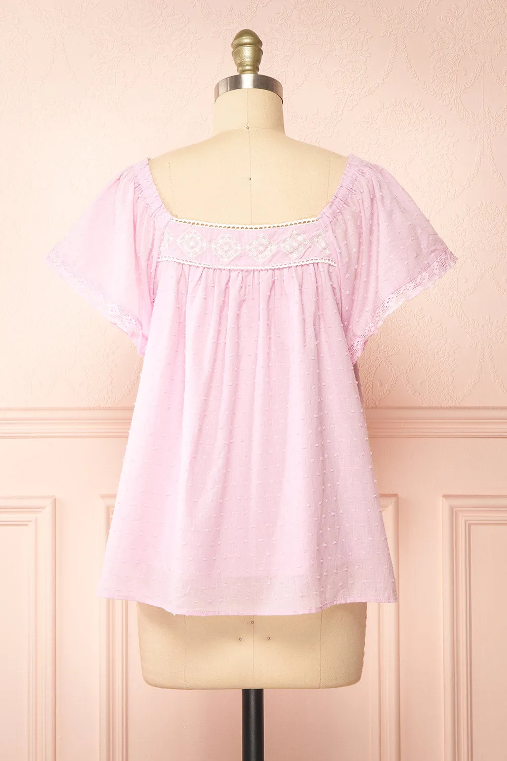 Khalesy Pink | Short Sleeve Top w/ Embroidery