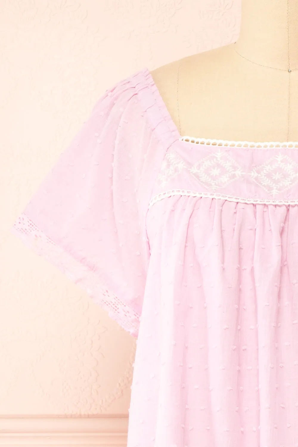 Khalesy Pink | Short Sleeve Top w/ Embroidery