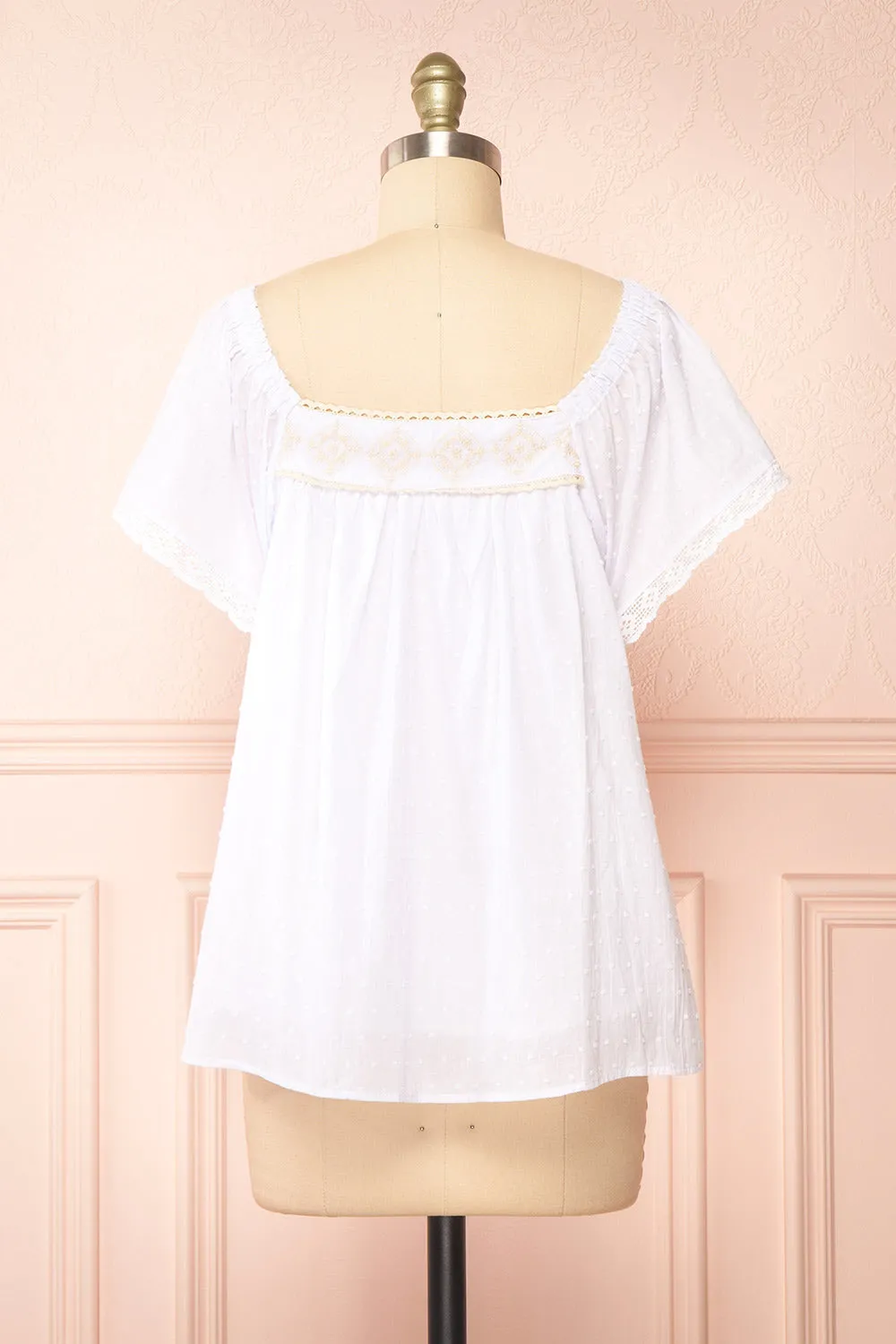 Khalesy White | Short Sleeve Top w/ Embroidery
