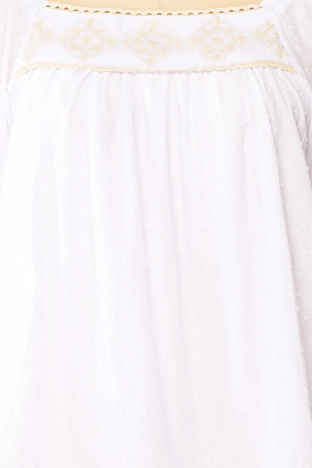 Khalesy White | Short Sleeve Top w/ Embroidery
