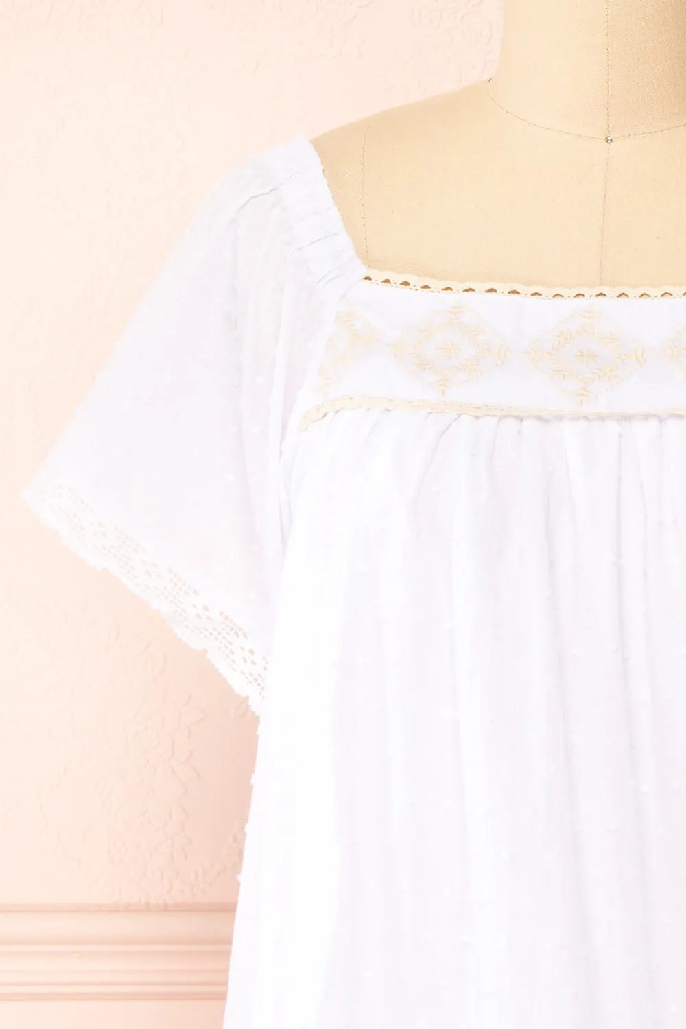 Khalesy White | Short Sleeve Top w/ Embroidery