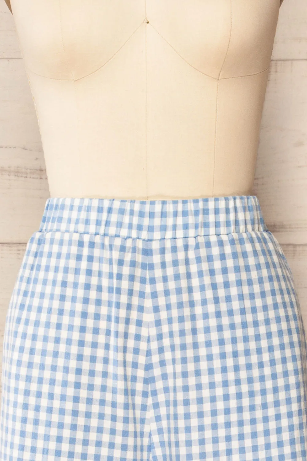 Khola | Wide-Leg Blue Gingham Pants w/ Pockets