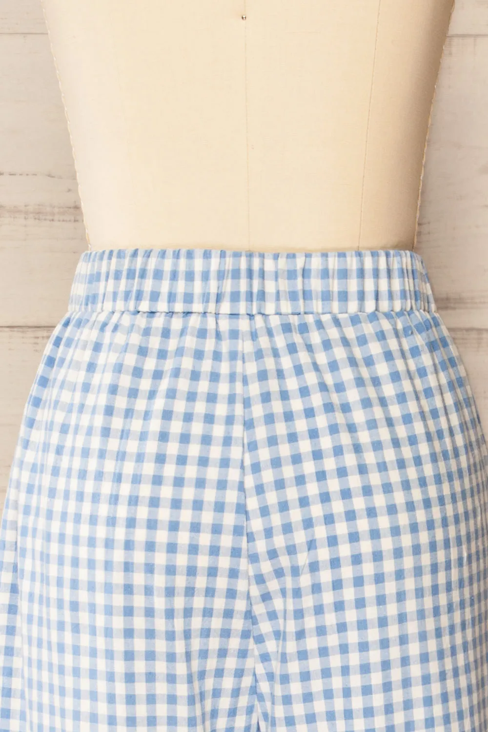 Khola | Wide-Leg Blue Gingham Pants w/ Pockets