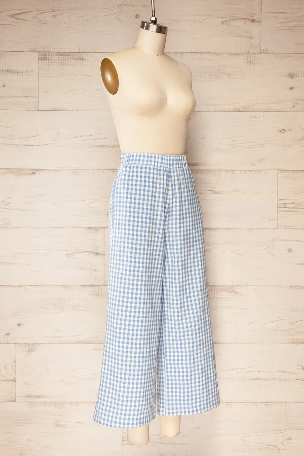 Khola | Wide-Leg Blue Gingham Pants w/ Pockets