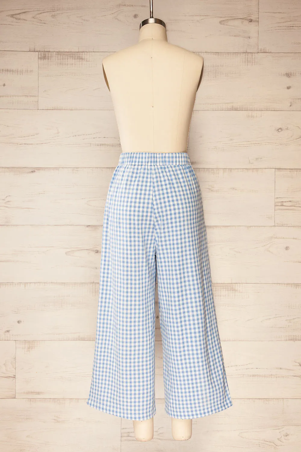 Khola | Wide-Leg Blue Gingham Pants w/ Pockets