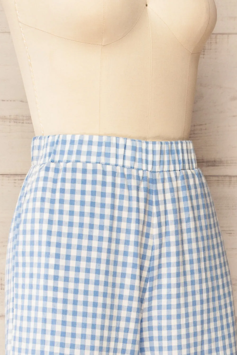 Khola | Wide-Leg Blue Gingham Pants w/ Pockets