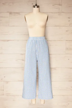 Khola | Wide-Leg Blue Gingham Pants w/ Pockets