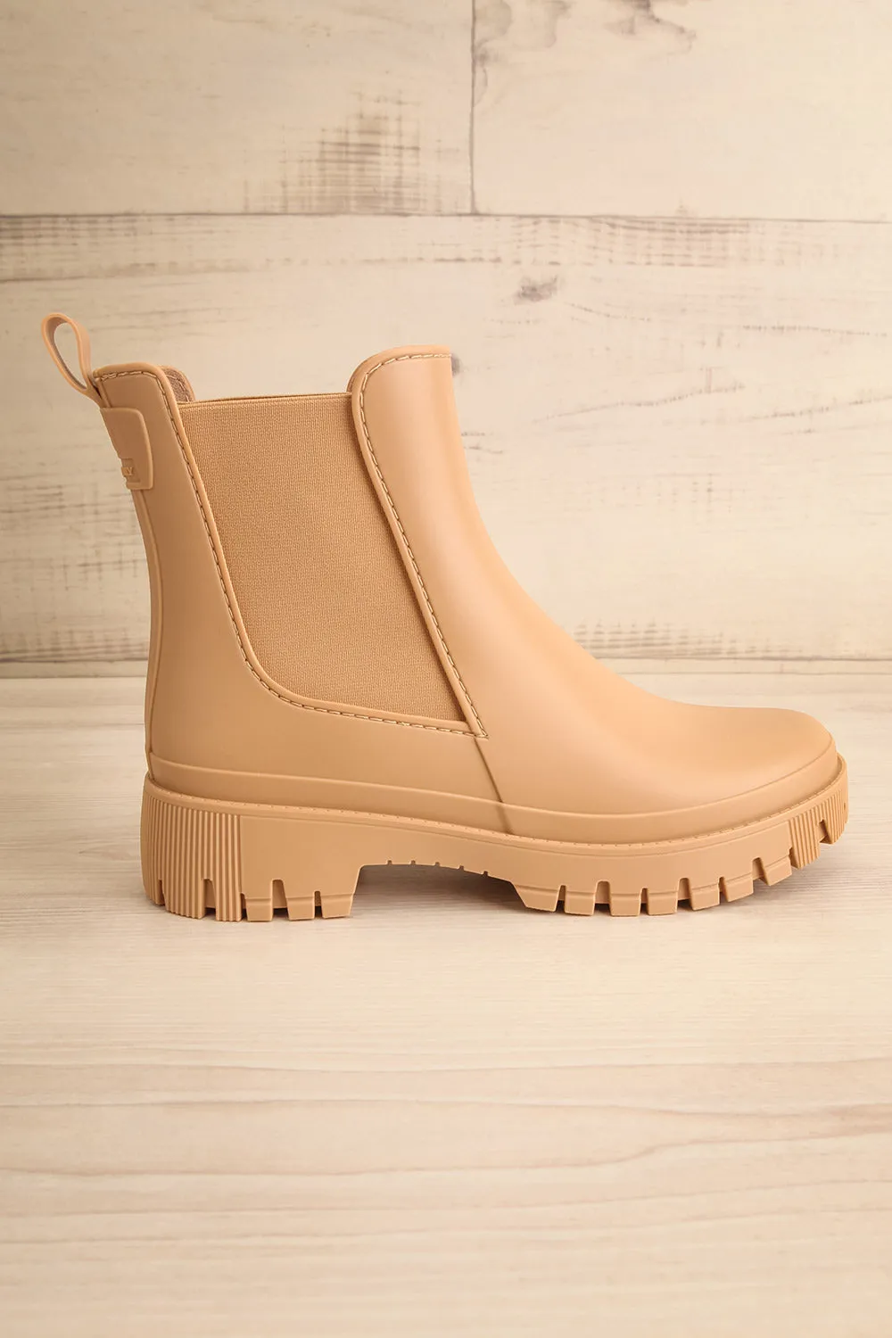 Kirby Beige | Matte Lug Sole Rain Boots