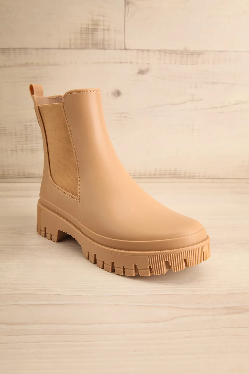 Kirby Beige | Matte Lug Sole Rain Boots
