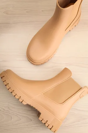 Kirby Beige | Matte Lug Sole Rain Boots