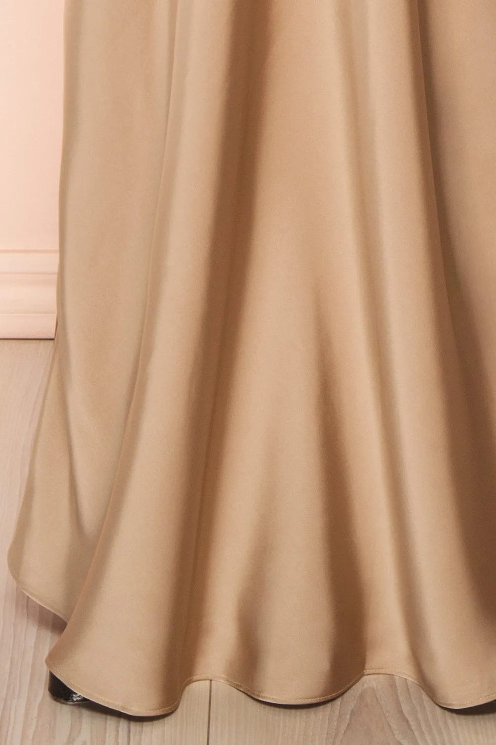 Korpa Champagne | Satin Maxi Dress w/ Cowl Neck
