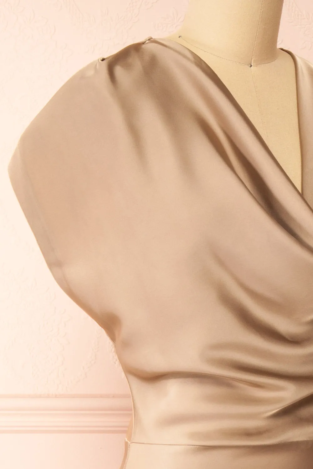 Korpa Champagne | Satin Maxi Dress w/ Cowl Neck