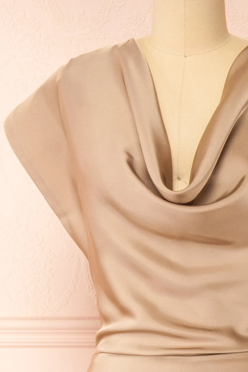 Korpa Champagne | Satin Maxi Dress w/ Cowl Neck