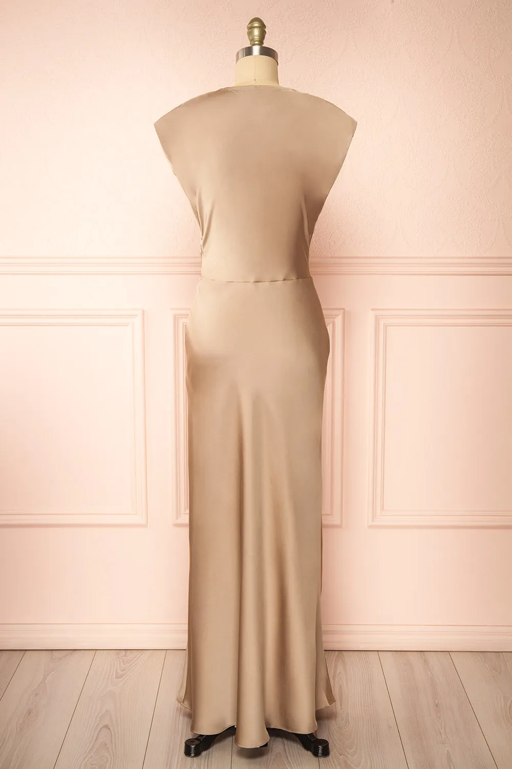 Korpa Champagne | Satin Maxi Dress w/ Cowl Neck