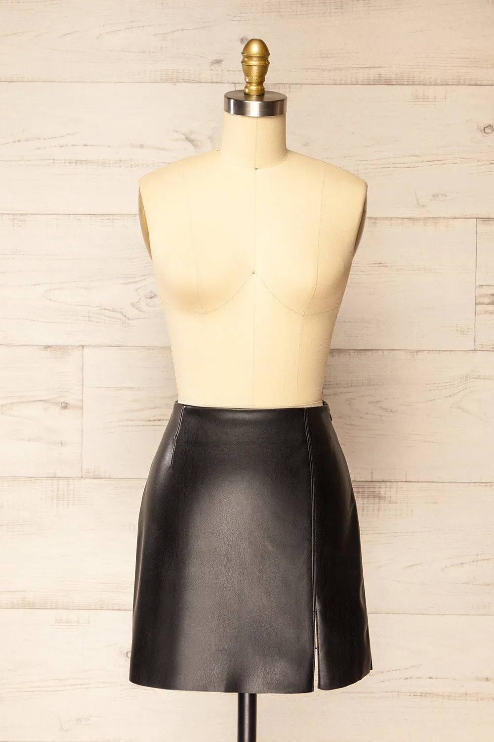 Kunamoto | Black Faux-Leather Mini Skirt