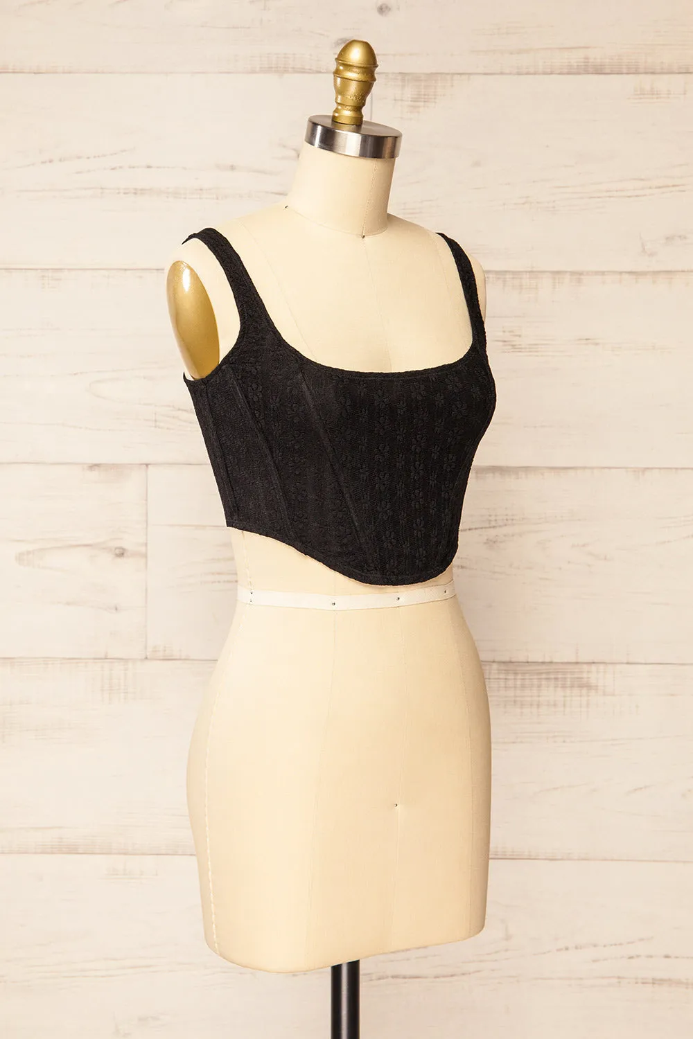 Kuroki Black | Mesh Floral Corset Crop Top