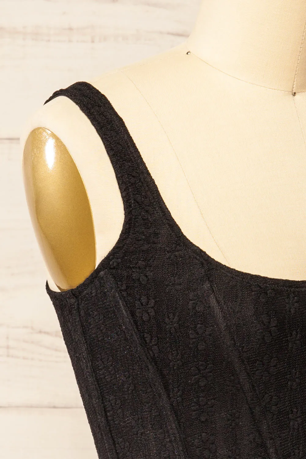 Kuroki Black | Mesh Floral Corset Crop Top