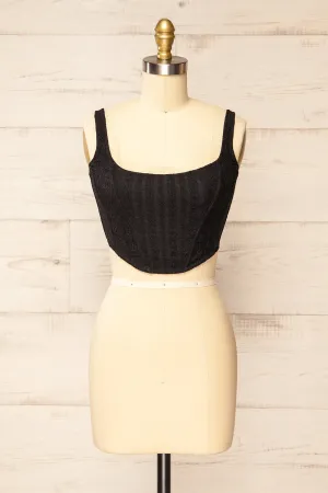 Kuroki Black | Mesh Floral Corset Crop Top