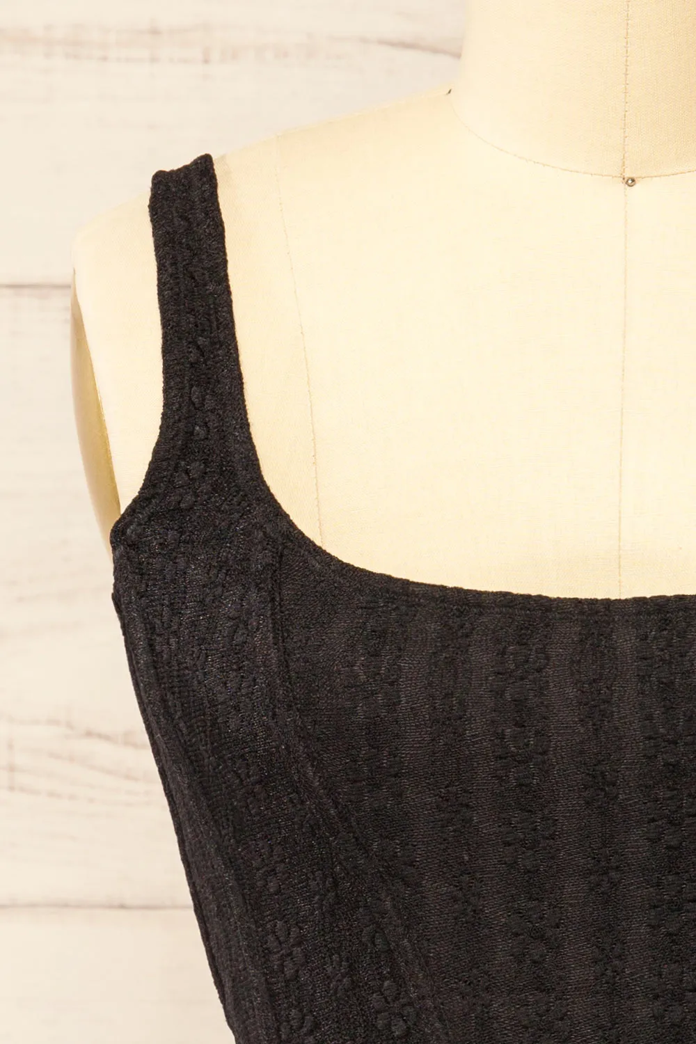Kuroki Black | Mesh Floral Corset Crop Top